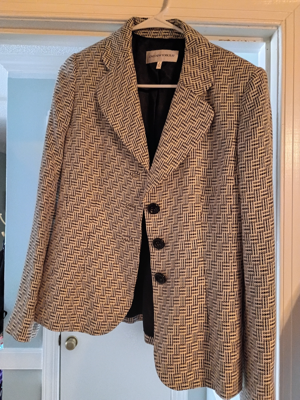 Jones New York Black and White Patterned Pea Coat